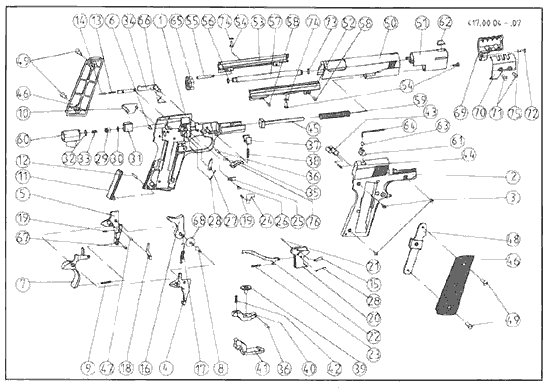 Схема пистолета Colt 1911 с компенсатором